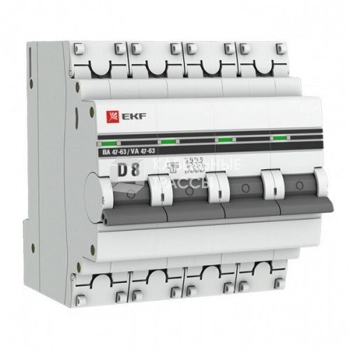 Выключатель автоматический четырехполюсный ВА 47-63 8А D 4,5кА PROxima | mcb4763-4-08D-pro | EKF