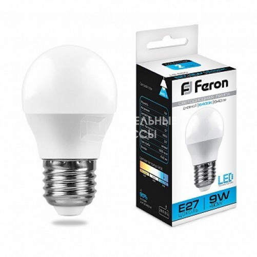 Лампа светодиодная LB-550 (9W) 230V E27 6400K G45 | 25806 | FERON