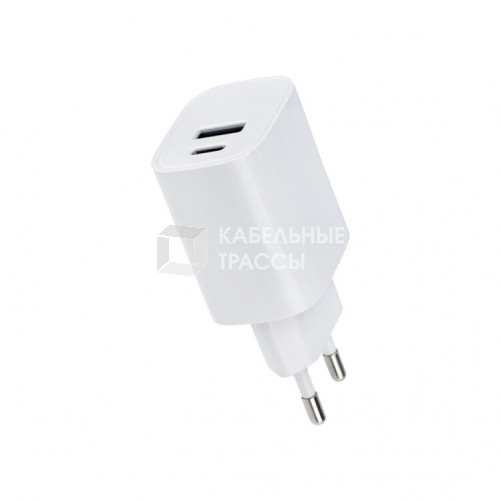 Сетевое зарядное устройство USB + Type-C, 5V, 2.4 A, белое | 16-0296 | Rexant
