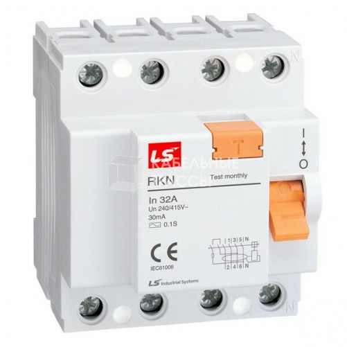 Дифференциальный выключатель нагрузки (УЗО) RKN 4P 40A 100mA | 062400448B | Lsis