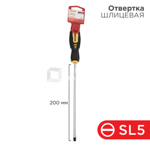 Отвертка шлицевая SL 5х200 мм, двухкомпонентная рукоятка | 12-6429 | REXANT