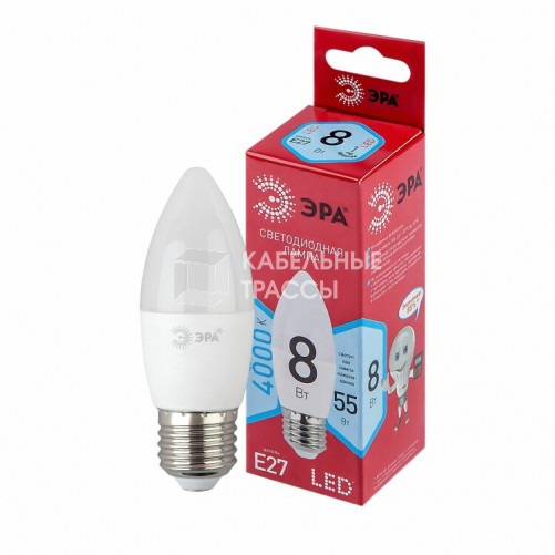 Лампа светодиодная RED LINE LED B35-8W-840-E27 R E27 / Е27 8 Вт свеча нейтральный белый свет | Б0050695 | ЭРА