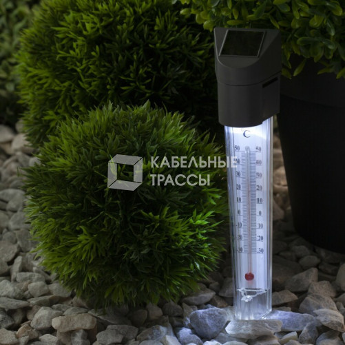 Cветильник садовый декоративный -градусник на солнечной батарее, ERATR024-02 сталь, пластик, серый, 33 см | Б0038503 | ЭРА