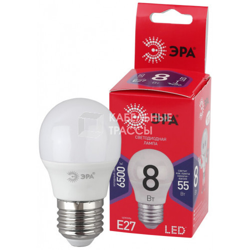 Лампа светодиодная RED LINE LED P45-8W-865-E27 R E27 / Е27 8Вт шар холодный дневной свет | Б0045359 | ЭРА