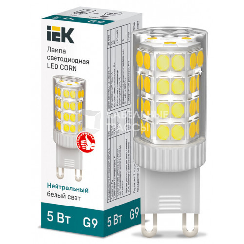 Лампа светодиодная CORN капсула 5Вт 230В 4000К керамика G9 IEK | LLE-CORN-5-230-40-G9 | IEK