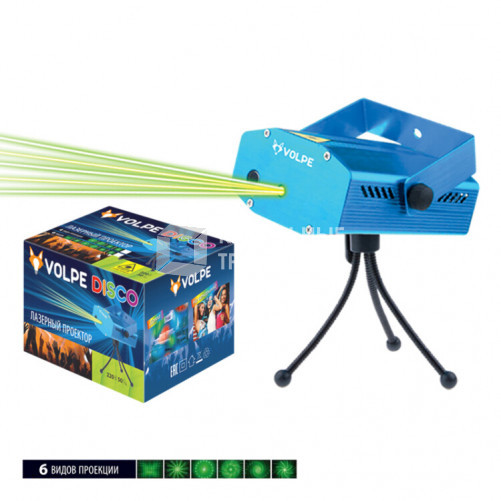 Светильник лазерный проектор, 6 типов проекции, микрофон, с регулировкой UDL-Q350 6P/G BLUE | UL-00001185 | Volpe