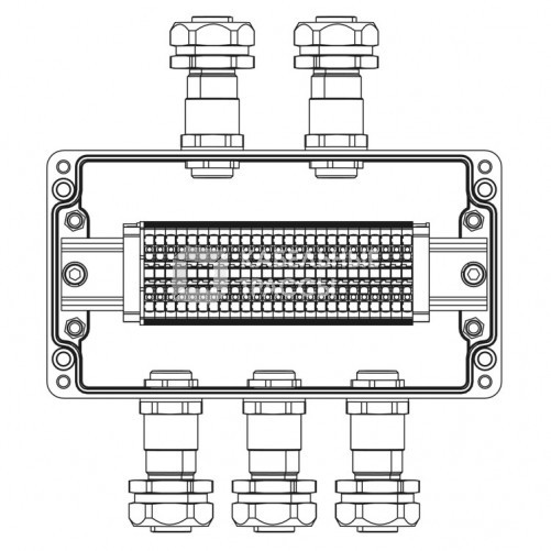 Взрывозащищенная клеммная коробка из полиэстера TBE-P-04-(25xHMM.2)-2xKAEPM2MHK-20(A)-3xKAEPM2MHK-20(C)1Ex e IIC Т5 Gb / Ex tb IIICT95°C Db IP66/КЗ |
