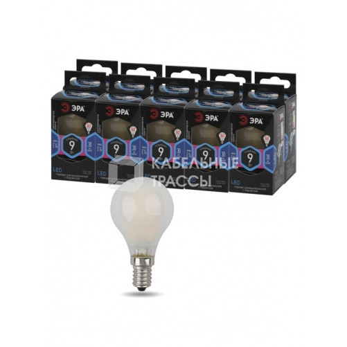 Лампа светодиодная F-LED P45-9w-840-E14 frost (филамент, шар мат, 9Вт, нейтр, E14) | Б0047027 | ЭРА