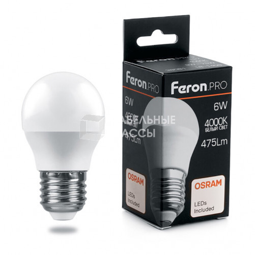 Лампа светодиодная .PRO LB-1406 Шарик E27 6W 4000K OSRAM LED | 38069 | Feron