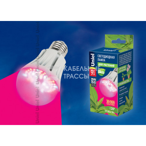 Лампа светодиодная LED-A60-9W/SP/E27/CL ALM01WH LED для растений. 