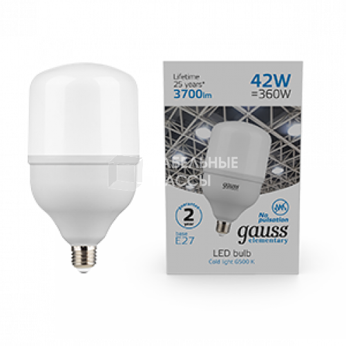 Лампа светодиодная Elementary LED T120 E27 42W 3700lm 180-240V 6500K 1/12 | 63234 | Gauss