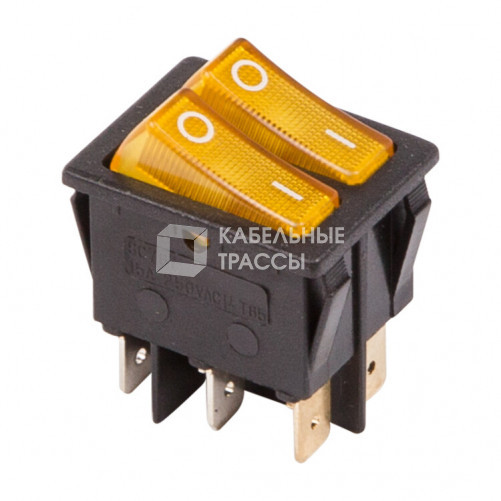 Выключатель клавишный 250V 15А (6с) ON-OFF желтый с подсветкой ДВОЙНОЙ | 36-2413 | REXANT