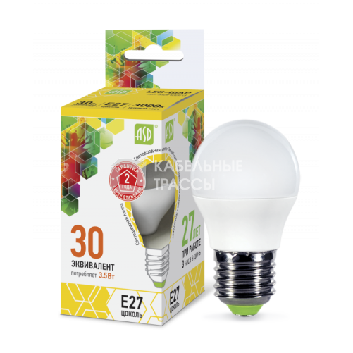 Лампа светодиодная LED-ШАР-standard 3.5Вт 230В Е27 3000К 320Лм | 4690612000374 | ASD