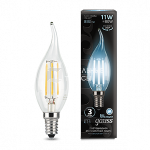 Лампа светодиодная Black LED Filament Свеча на ветру E14 11W 750lm 4100K | 104801211 | Gauss