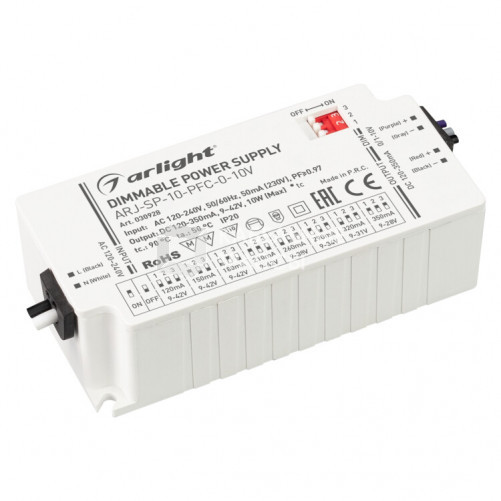 Блок питания ARJ-SP-10-PFC-0-10V (10W, 120-350mA) (Arlight, IP20 Пластик, 5 лет) | 030928 | Arlight