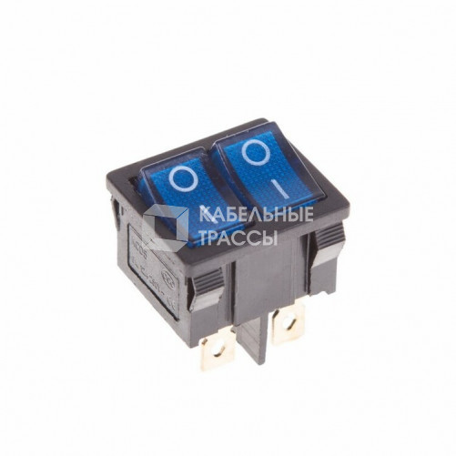 Выключатель клавишный 250V 6А (6с) ON-OFF синий с подсветкой ДВОЙНОЙ Mini | 36-2161 | REXANT