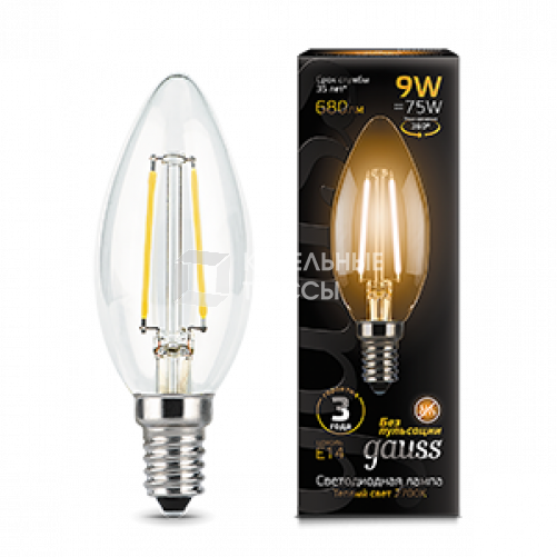 Лампа светодиодная LED 9Вт E14 2700K Filament Candle (свеча)| 103801109 | Gauss