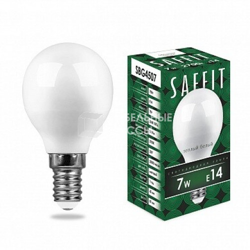 Лампа светодиодная SBG4507 7W 2700K 230V E14 G45 | 55034 | SAFFIT