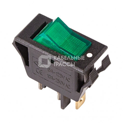 Выключатель клавишный 250V 15А (3с) ON-OFF зеленый с подсветкой | 36-2226 | REXANT