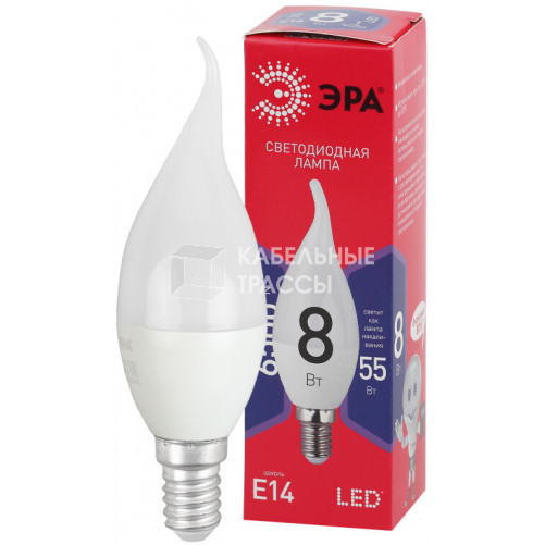 Лампа светодиодная RED LINE LED BXS-8W-865-E14 R E14 / Е14 8Вт свеча на ветру холодный дневной свет | Б0045345 | ЭРА