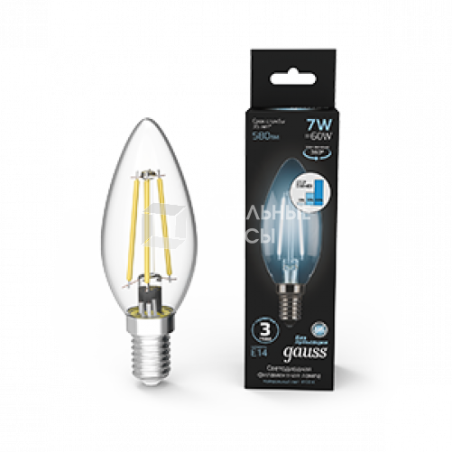 Лампа светодиодная Black LED Filament Свеча E14 7W 580lm 4100К step dimmable | 103801207-S | Gauss