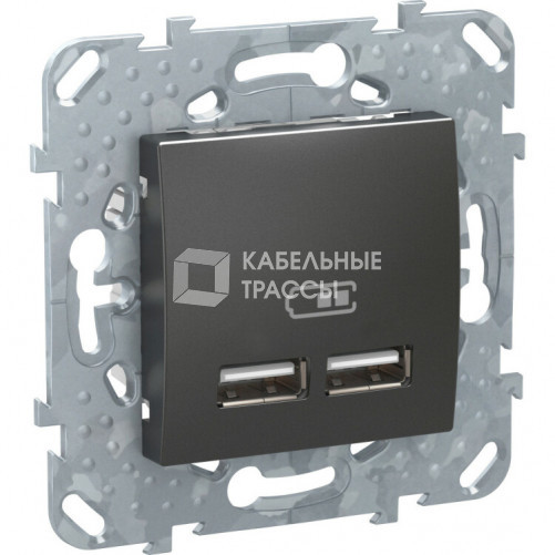 Unica TOP Графит Накладка/вставка для розетки 2 USB зарядное устройство 2.1А | MGU5.418.12ZD | Schneider Electric