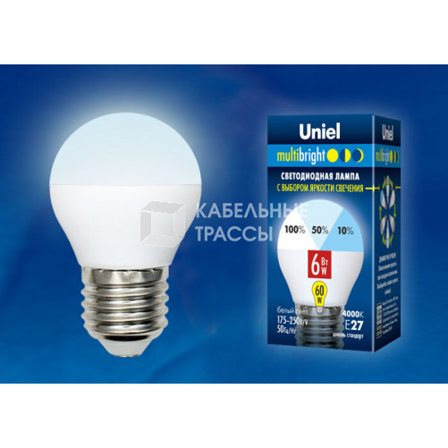 Лампа светодиодная LED-G45-6W/NW/E27/FR/MB PLM11WH LED. «шар», матовая. Серия Multibright. 4000K 100-50-10 . | UL-00002378 | Uniel