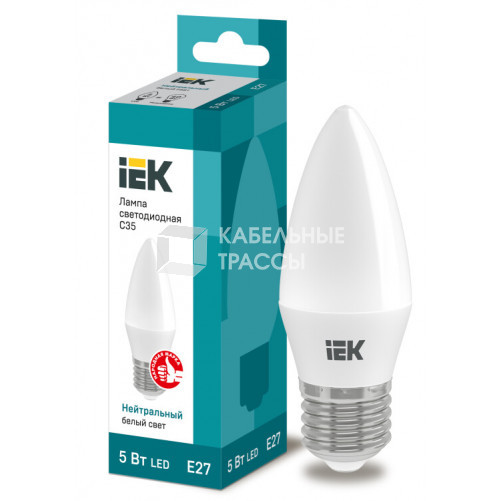 Лампа светодиодная LED 5Вт Е27 220В 4000К C35 свеча | LLE-C35-5-230-40-E27 | IEK