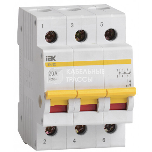 Выключатель нагрузки модульный (мини-рубильник) ВН-32 3Р 20А | MNV10-3-020 | IEK