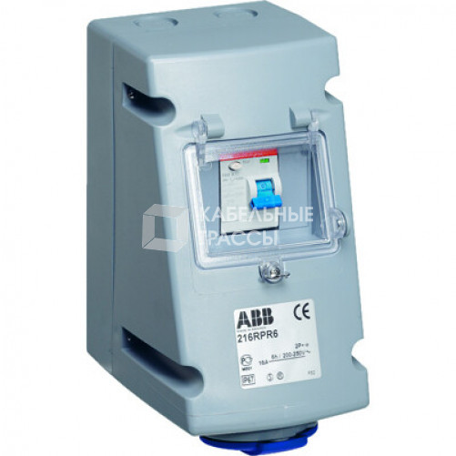 Розетка с УЗО 216RPR6, 16А, 2Р+Е, IP44, 6ч | 2CMA168261R1000 | ABB