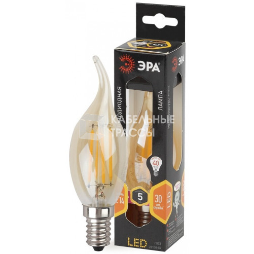 Лампа светодиодная F-LED BXS-5W-827-E14 gold Лампы СВЕТОДИОДНЫЕ F-LED ЭРА (филамент, свеча на ветру золот., 5Вт, тепл, E14) | Б0027940 | ЭРА