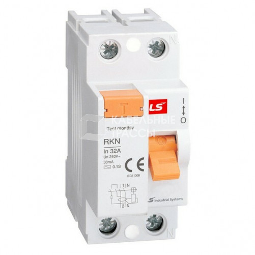 Дифференциальный выключатель нагрузки (УЗО) RKN 2P 32A 100mA | 062203038B | Lsis