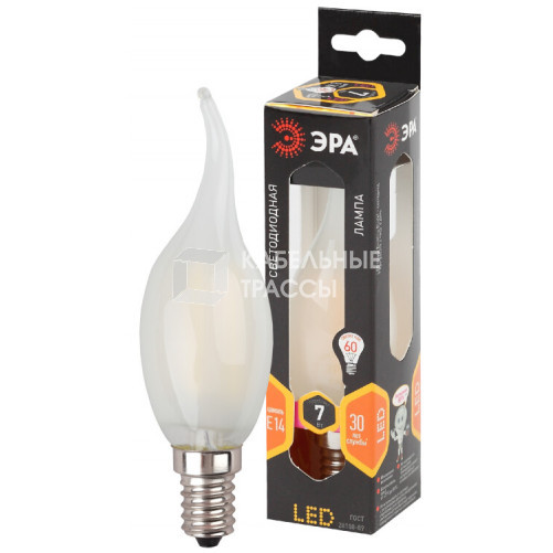 Лампа светодиодная F-LED BXS-7W-827-E14 frost Лампы СВЕТОДИОДНЫЕ F-LED ЭРА (филамент, свеча на ветру мат., 7Вт, тепл, E14) | Б0027954 | ЭРА