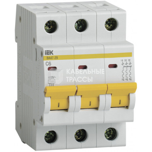 Выключатель автоматический трехполюсный ВА47-29 6А C 4,5кА | MVA20-3-006-C | IEK