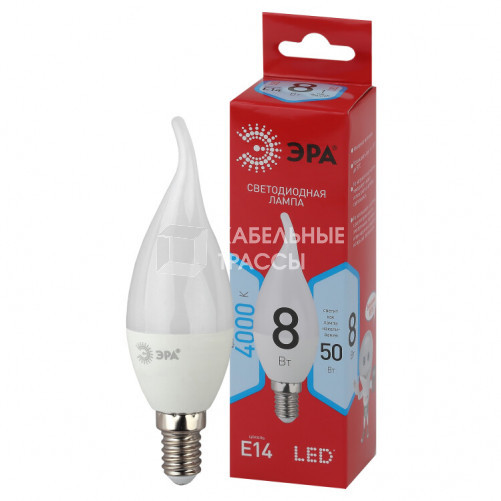 Лампа светодиодная LED BXS-8W-840-E14 R (диод, свеча на ветру, 8Вт, нейтр, E14) | Б0051848 | ЭРА