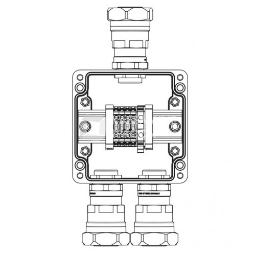 Коробка клеммная Ex из GRP; 1Ex e IIC T5 Gb / Ex tb IIIB T95°C Db /IP66; Клеммы 4 кв.мм - 5 шт.; А,С: ввод D10,5-18мм под небронир-ный кабель в мета