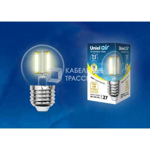 Лампа светодиодная LED-G45-7,5W/WW/E27/CL GLA01TR LED. 