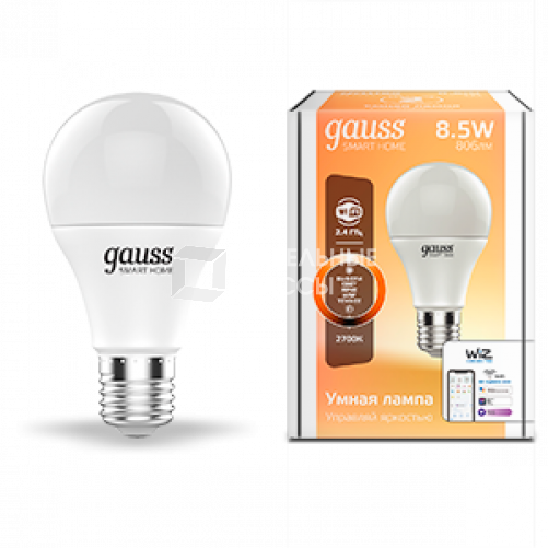 Лампа Светодиодная Smart Home DIM E27 A60 8.5 Вт 2700К 1/10/40 | 1050112 | Gauss