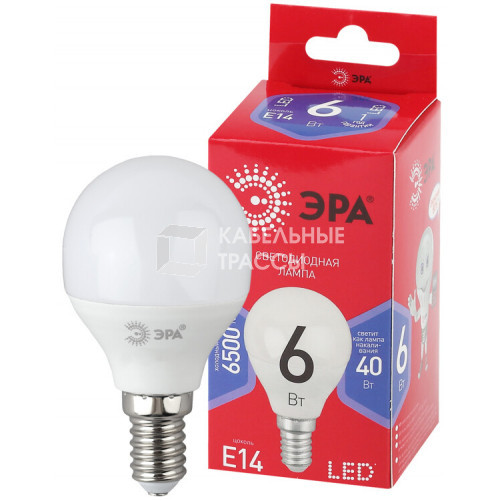 Лампа светодиодная RED LINE LED P45-6W-865-E14 R E14 / Е14 6Вт шар холодный дневной свет | Б0045356 | ЭРА