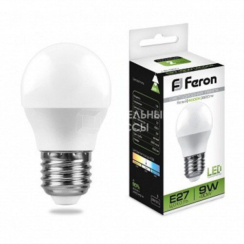 Лампа светодиодная LB-550 (9W) 230V E27 4000K G45 | 25805 | FERON