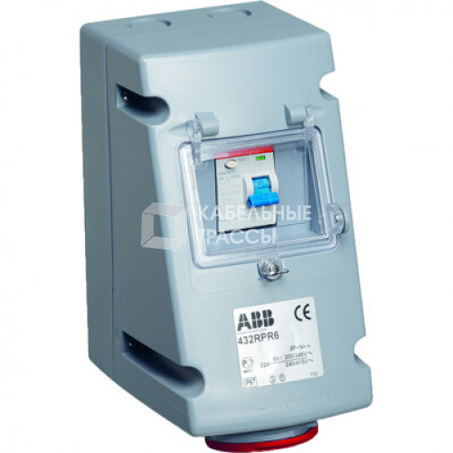 Розетка с УЗО 432RPR6, 32А, 3Р+N+Е, IP44, 6ч | 2CMA168300R1000 | ABB