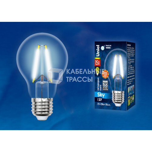 Лампа светодиодная LED-A60-15W/4000K/E27/CL PLS02WH LED. 