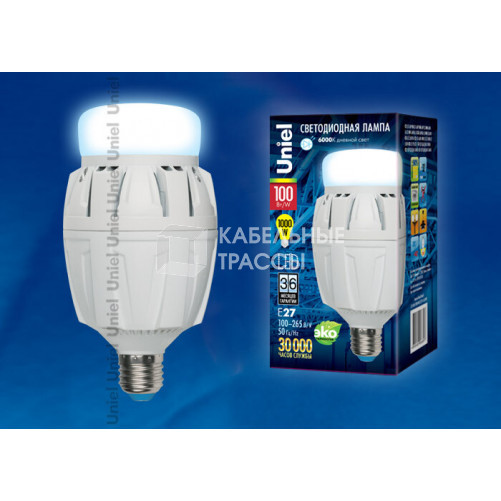 Лампа светодиодная LED-M88-100W/DW/E27/FR ALV01WH LED мощная с мат. рассеивателем. Материал корпуса алюминий. 6500К. Серия Venturo. . | 09508 | Uniel