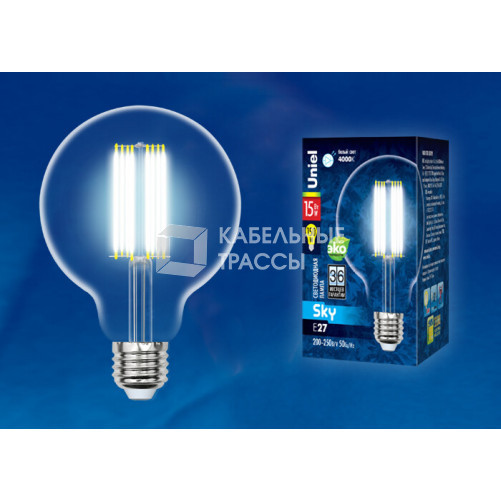 Лампа светодиодная LED-G95-15W/4000K/E27/CL PLS02WH LED. 