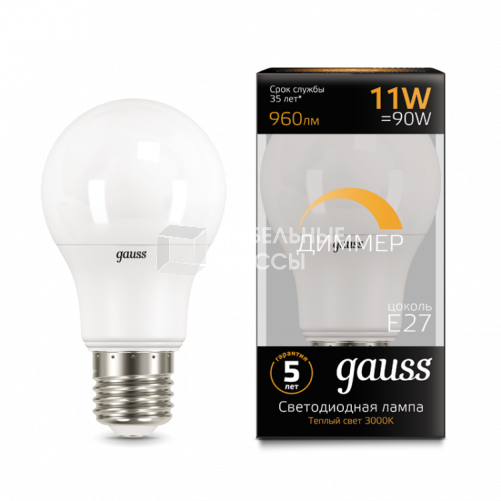 Лампа светодиодная LED 11Вт E27 220В 3000К A60, диммируемая | 102502111-D | Gauss