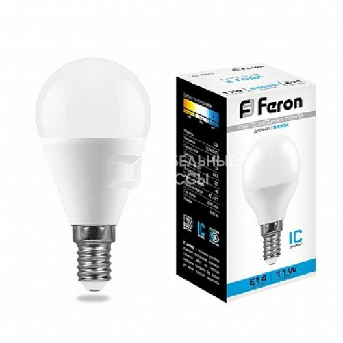Лампа светодиодная LB-750 (11W) 230V E14 6400K G45 | 25948 | FERON