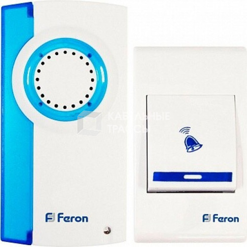 Звонок электрический дверной беспроводной E-221 звонок (кнопка IP20) 32 мелодии, 2*1,5V/АА, белый, синий | 23677 | FERON