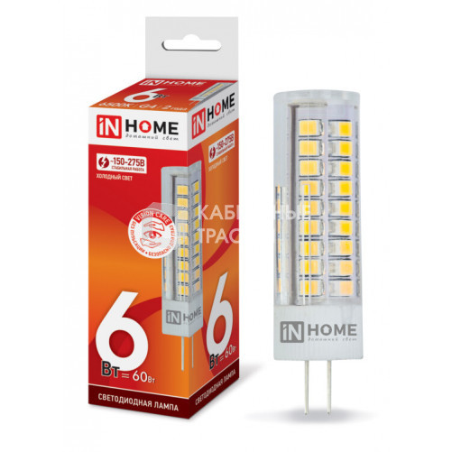 Лампа светодиодная LED-JCD-VC 6Вт 230В G4 6500К 540Лм | 4690612028637 | IN HOME