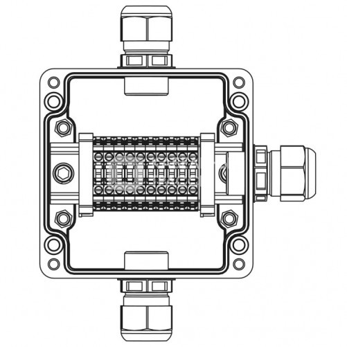 Взрывозащищенная клеммная коробка из полиэстера TBE-P-03-(10xCBC.4)-1xPACMP(A)-1xPACMP(C)-1xPACMP(D)1Ex e IIC Т5 Gb / Ex tb IIICT95°C Db IP66 | 1231.0