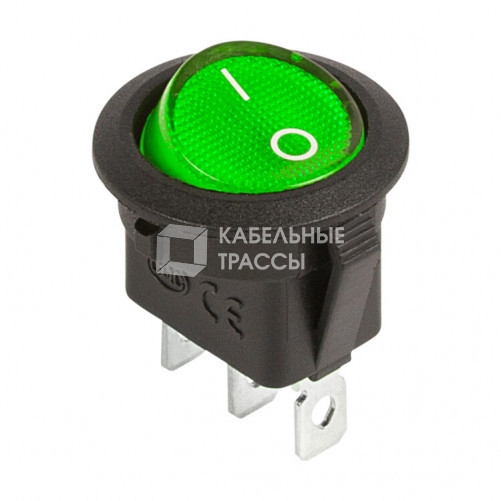 Выключатель клавишный круглый 12V 20А (3с) ON-OFF зеленый с подсветкой | 36-2588 | REXANT